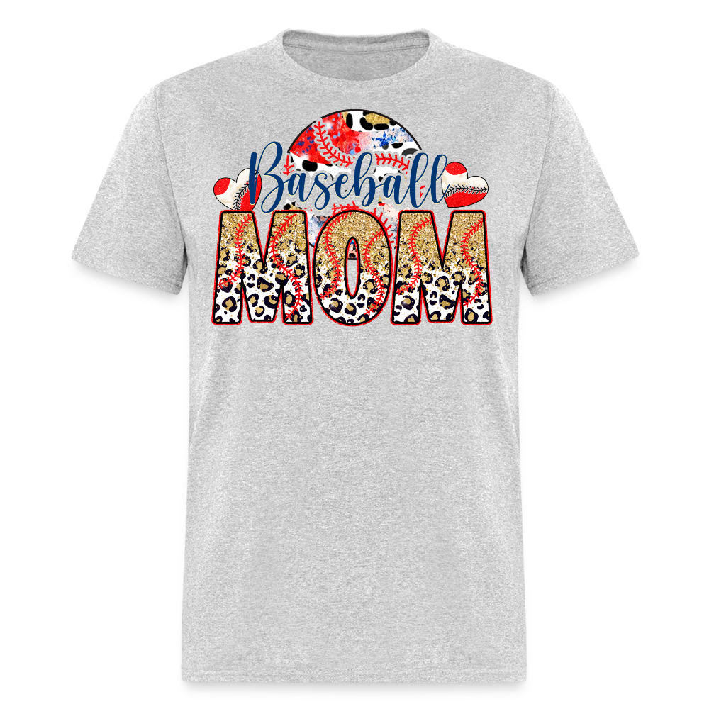 Glitter And Leopard Baseball Mom T-shirt - heather gray