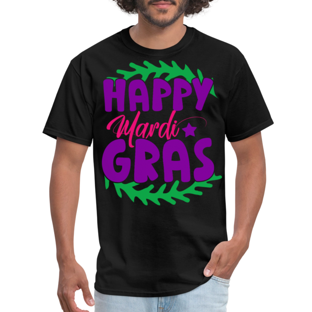 Happy Mardi Gras Graphic Tee New Orleans Carnival Festival T-shirt - black