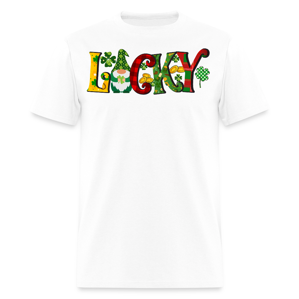 Festive Plaid St Patrick’s Day Lucky Gnome T-shirt - white