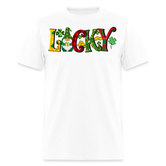 Festive Plaid St Patrick’s Day Lucky Gnome T-shirt - white
