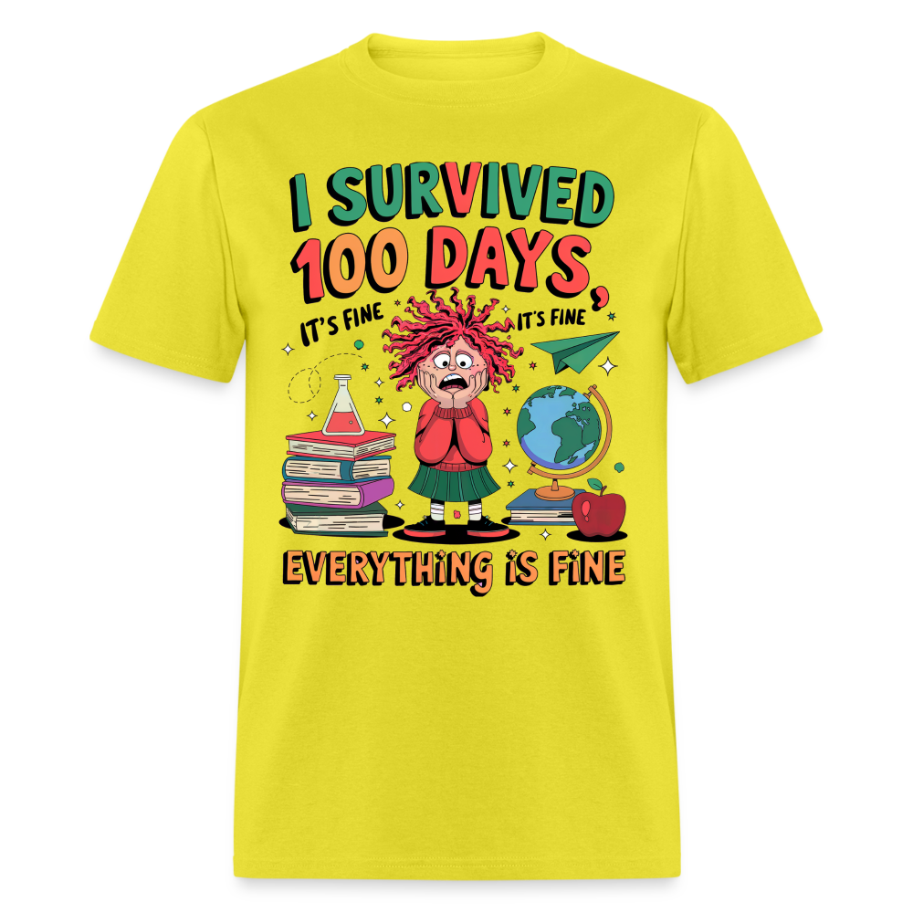 I Survived 100 Days of School Shirt - Funny Teacher and Student Celebration Unisex T-Shirt - yellow