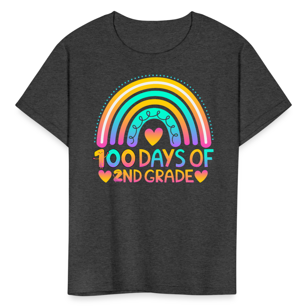 Rainbow & Heart Design for School Celebrations 100 Days of 2nd Grade Kid T-Shirt - heather black