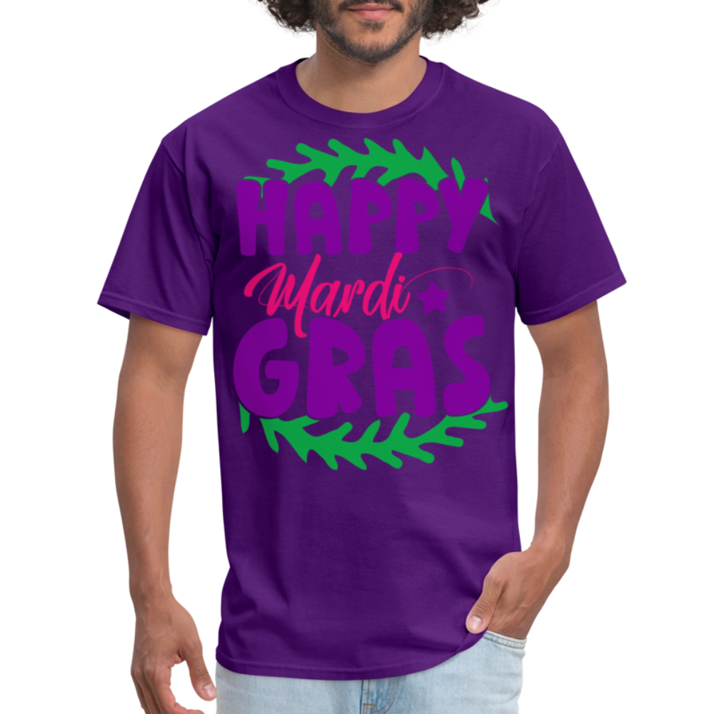 Happy Mardi Gras Graphic Tee New Orleans Carnival Festival T-shirt - purple