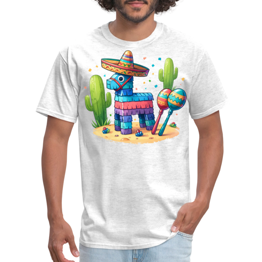 Funny Fiesta-themed Graphic Tee Colorful Piñata with Sombrero T-shirt - light heather gray