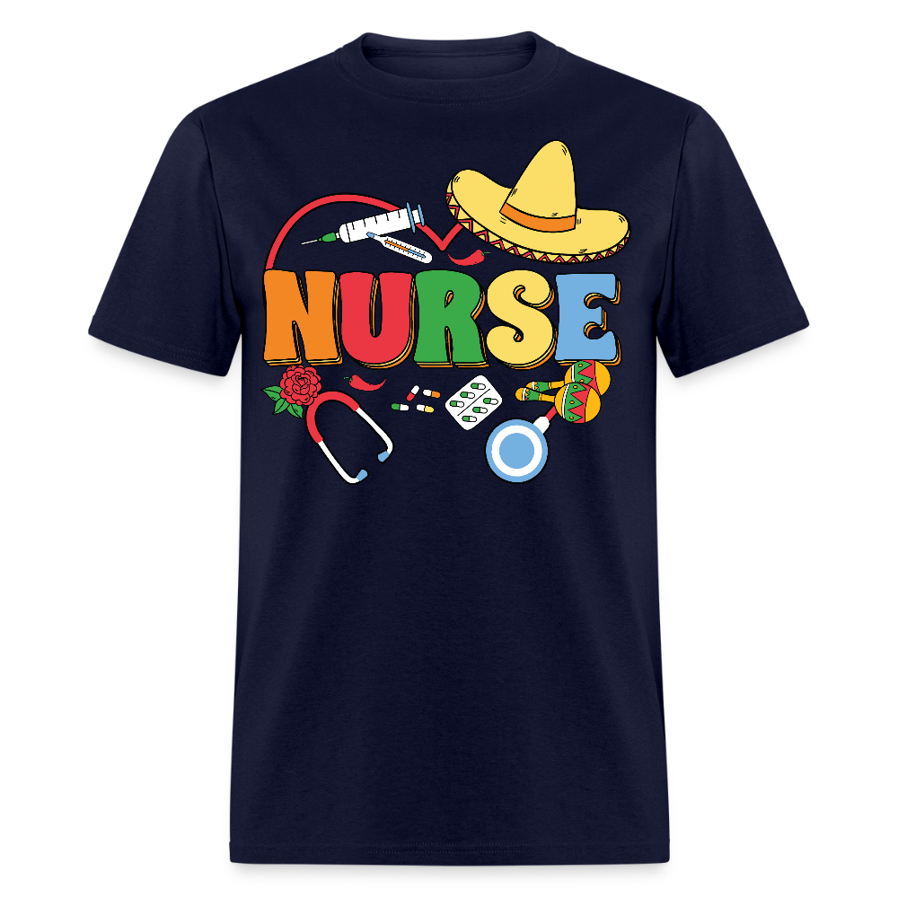 Nurse Shirt with Stethoscope and Maracas Cinco de Mayo Nurse T-shirt - navy