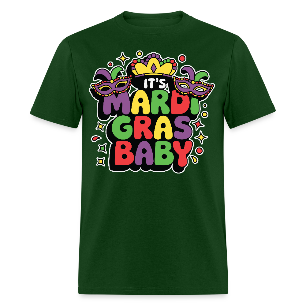 Colorful Mardi Gras Party Shirts With Masks Baby Announcement T-shirt - forest green