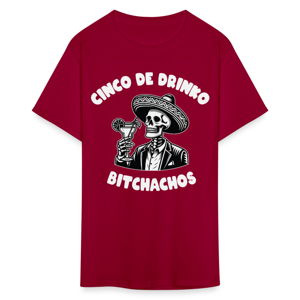 Cinco de Drinko Graphic Tee Skeleton Drinking Margarita T-shirt - dark red