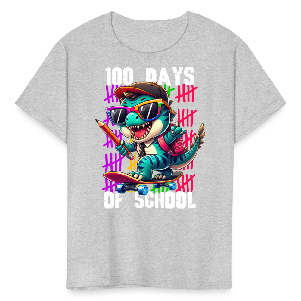 Dinosaur 100th day of school Tee Skater Dinosaur Kids School T-shirt - heather gray