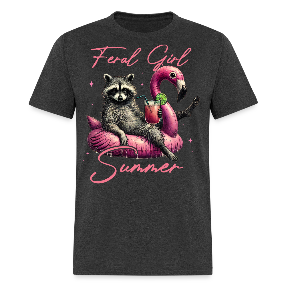 Feral Girl Summer Funny Raccoon T-shirt - heather black