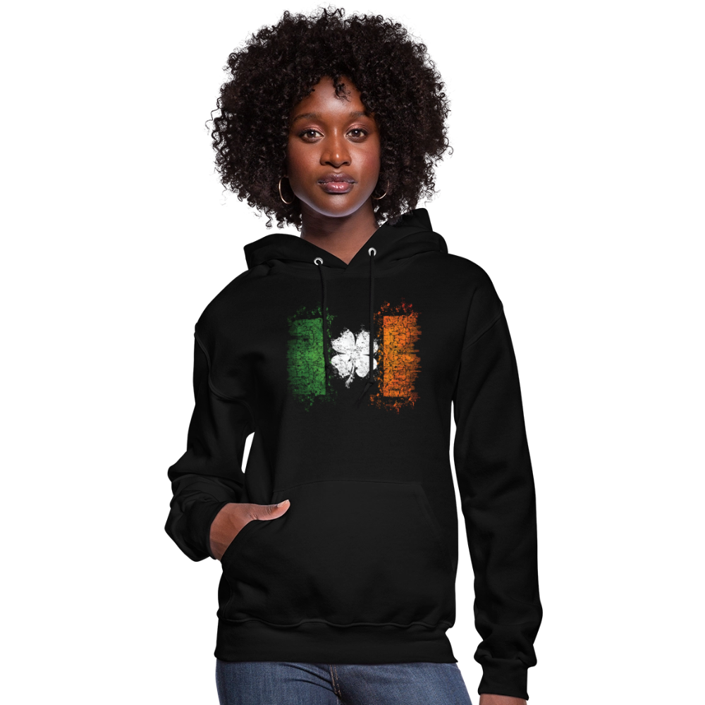 Women's Irish Flag Distressed Shamrock Hoodie - St Patrick's Day - black