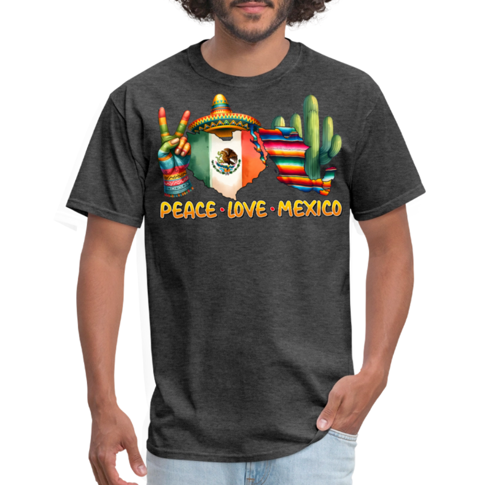 Peace Love Mexico Cultural Tee Mexican Pride T-shirt - heather black