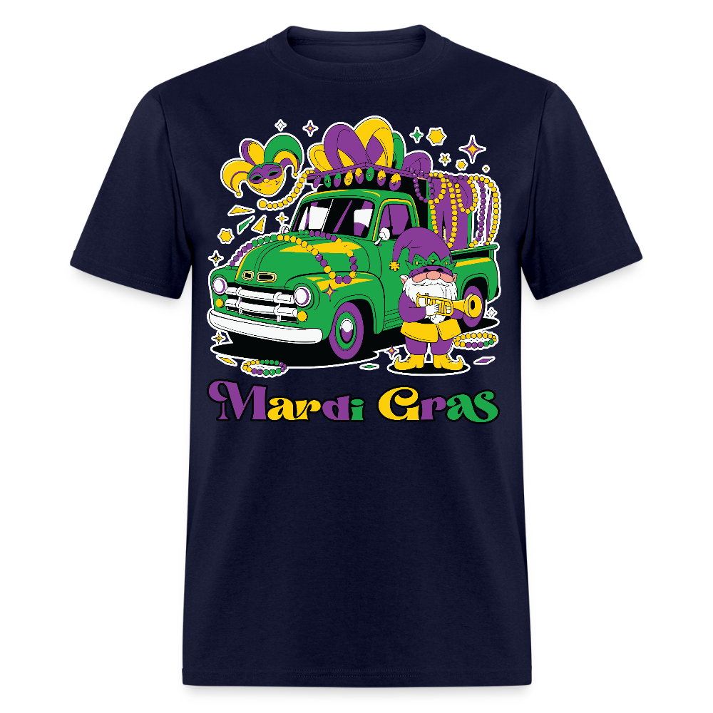 Funny Mardi Gras Truck And Beads Graphic Tee Mardi Gras Gnome T-shirt - navy