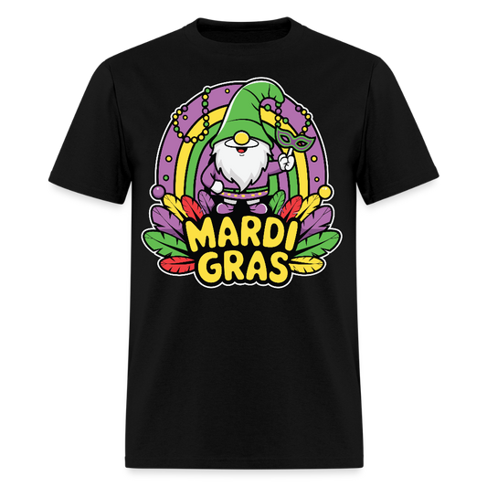 Cute Gnome Mardi Gras Shirt With Beads And Mask Colorful Festival Gnome T-shirt - black