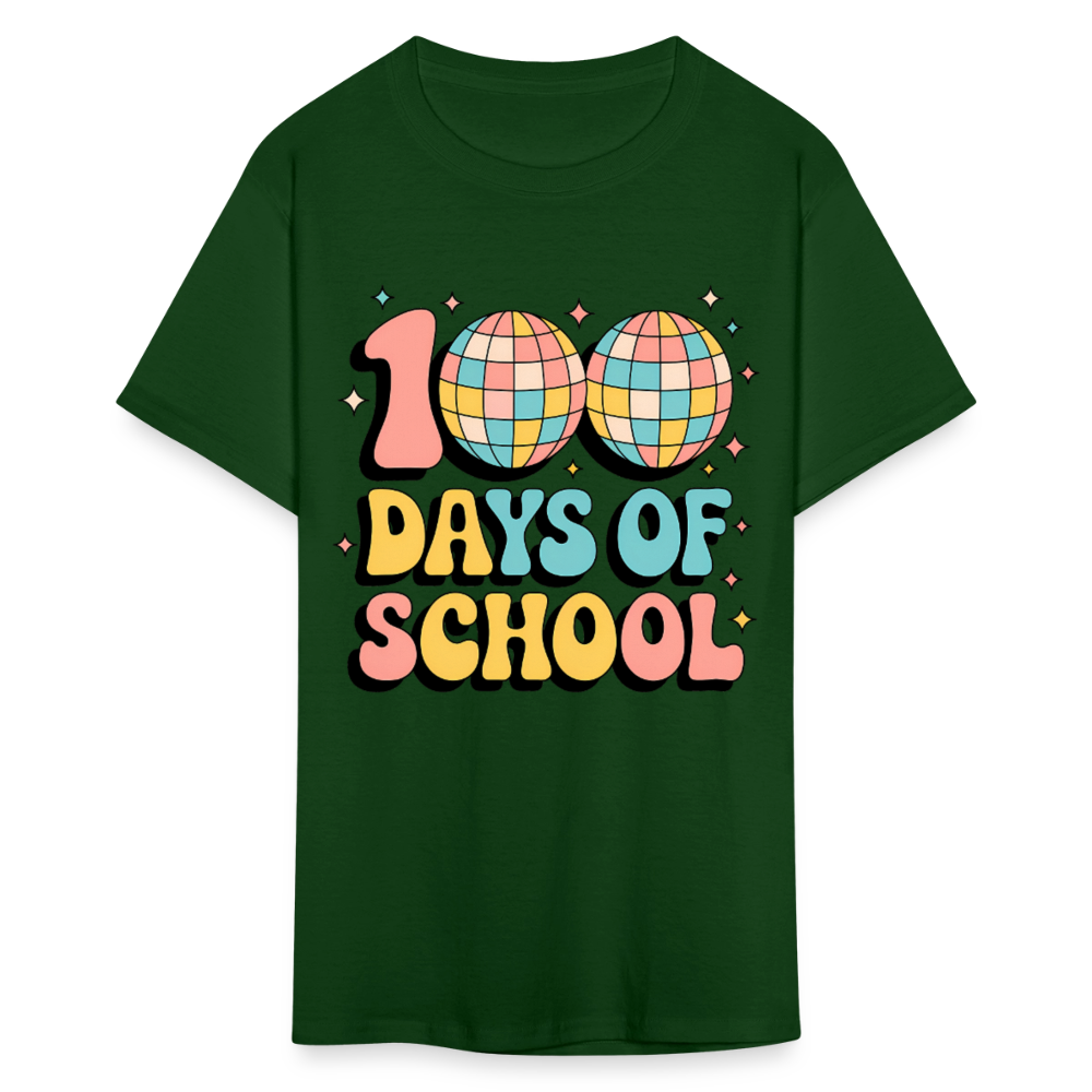 100 Days Of School Tee  For Teachers Funny Disco Theme T-shirt - forest green