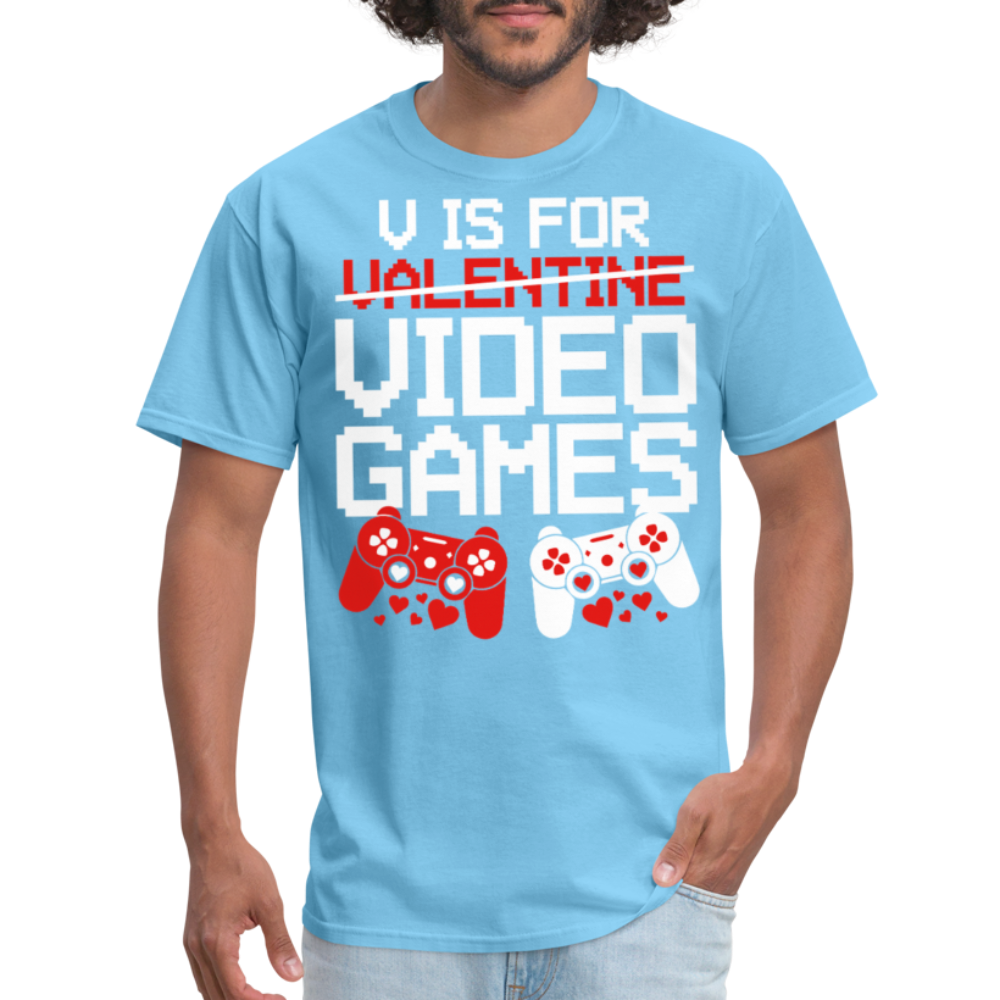 V Is For Video Games Funny Gamer Valentine's Gift - aquatic blue