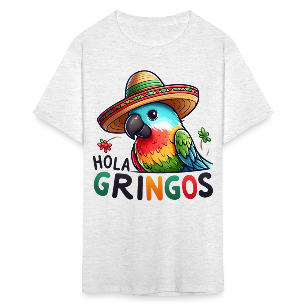 Hola Gringos Funny Bird Tee For Party Lovers Mexican Parrot T-shirt - light heather gray