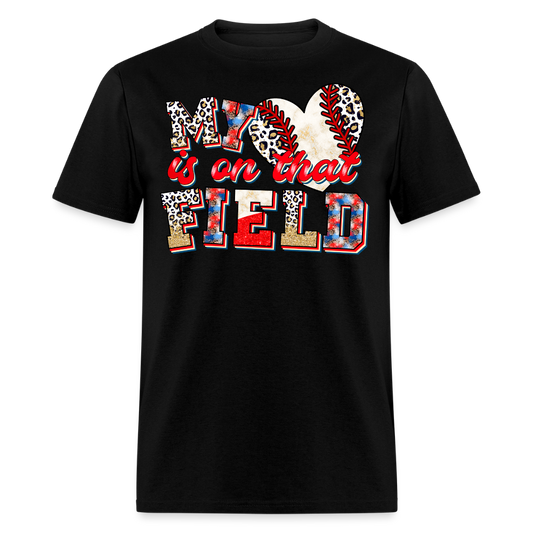 My Heart Is On That Field Cute Softball Mom T-shirt - black