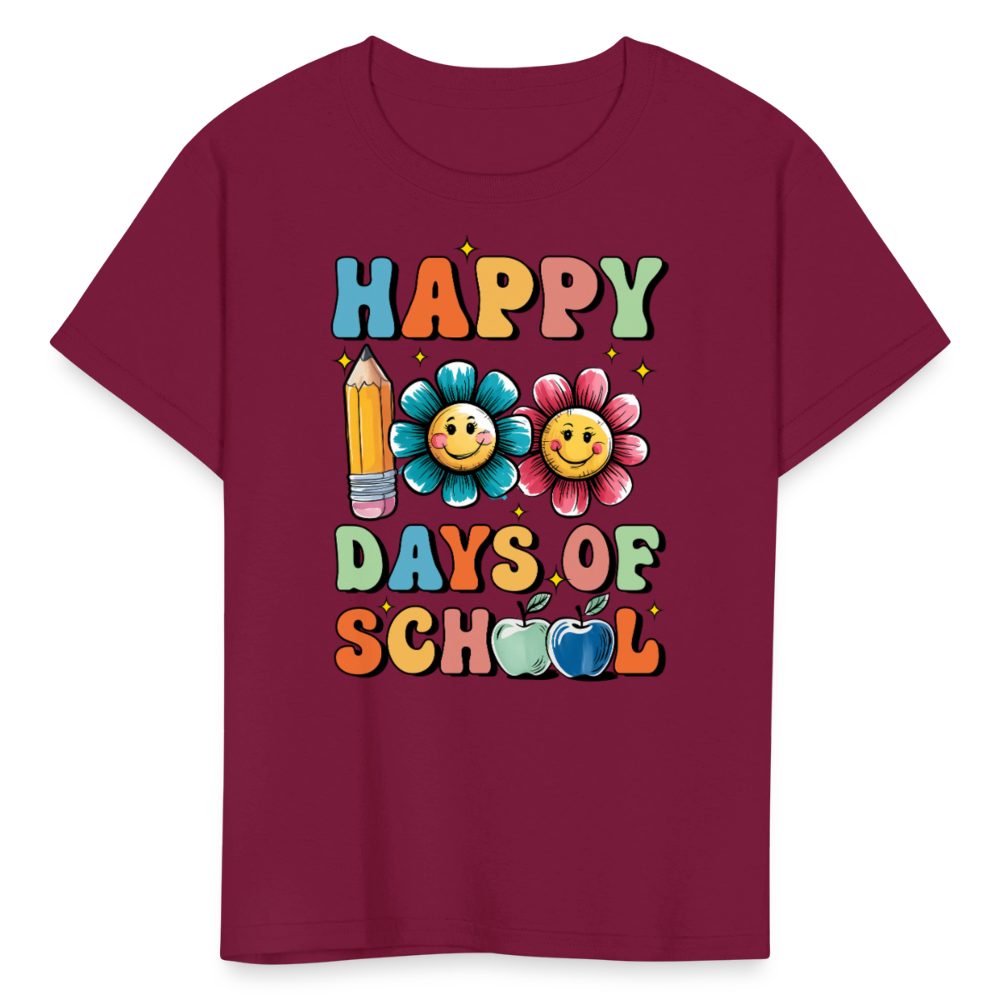 Happy 100 Days Of School Shirt For Kids Back To School Milestone T-shirt - burgundy