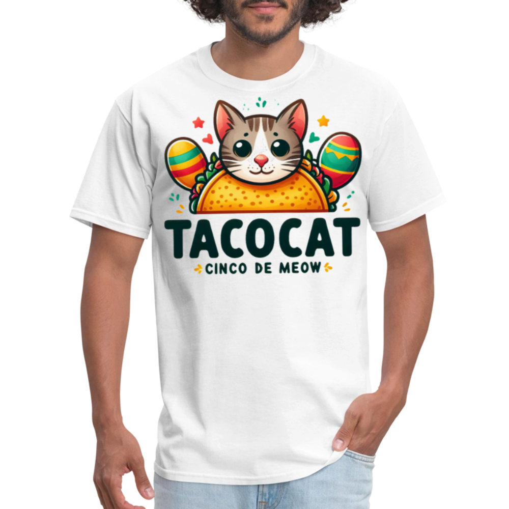 Cinco de Meow Cat Lover Gift Idea Cat and Taco Pun T-shirt - white