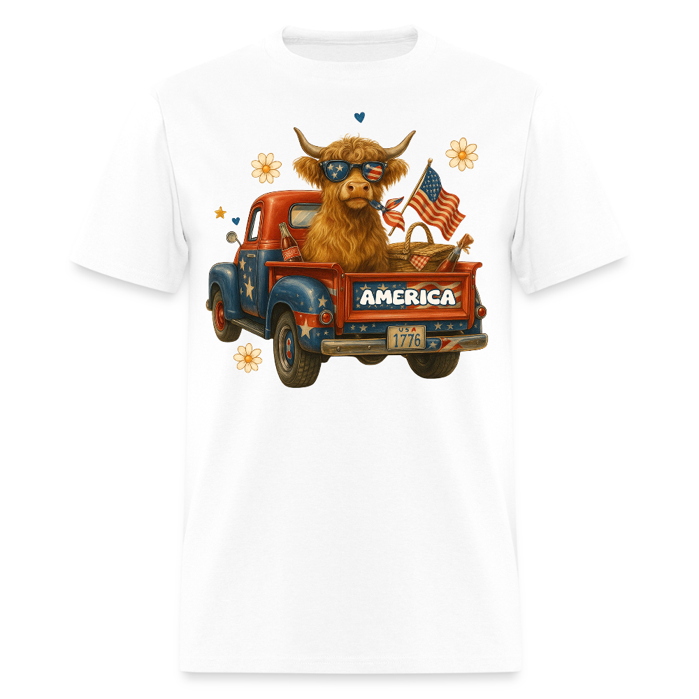 Patriotic Highland Cow Funny Farm Animal T-Shirt - white