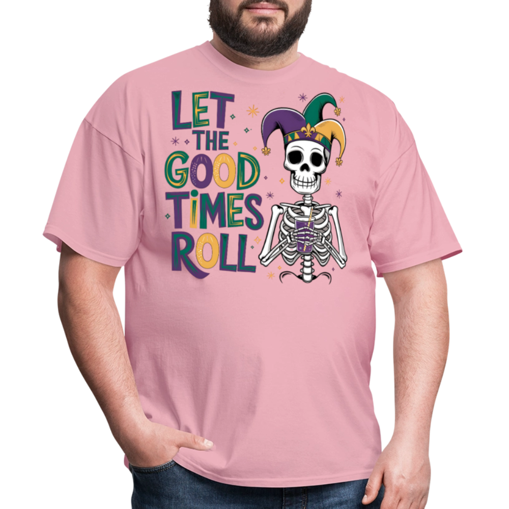 Let the Good Times Roll Mardi Gras Tee Funny Skeleton Jester Hat T-shirt - pink