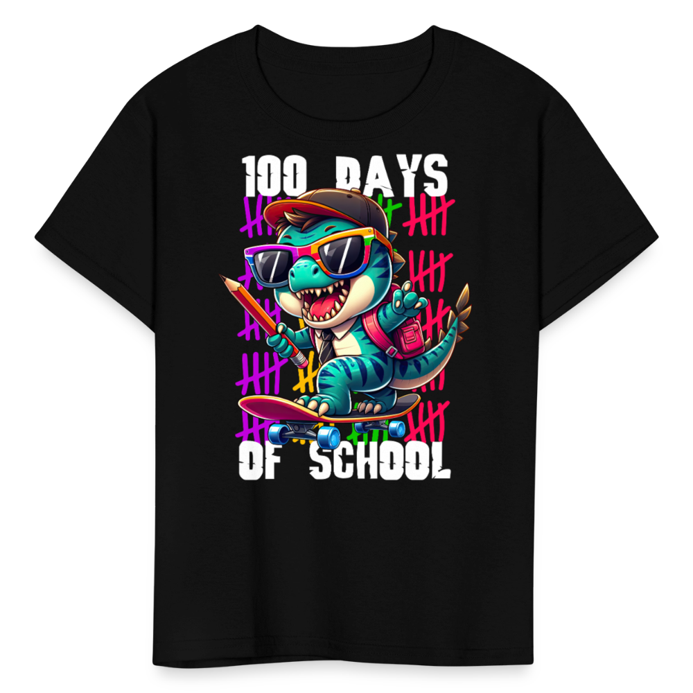 Dinosaur 100th day of school Tee Skater Dinosaur Kids School T-shirt - black