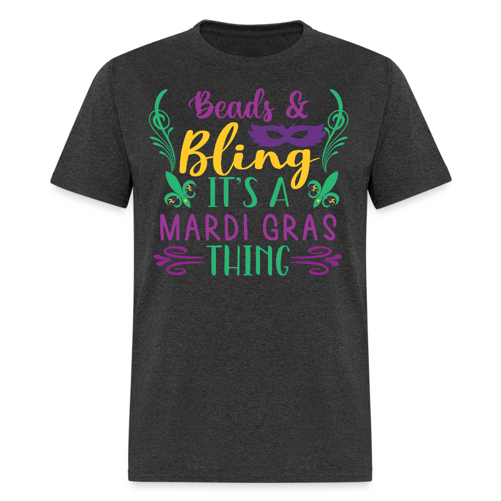 Masquerade Party Beads And Bling Mardi Gras T-Shirt - heather black