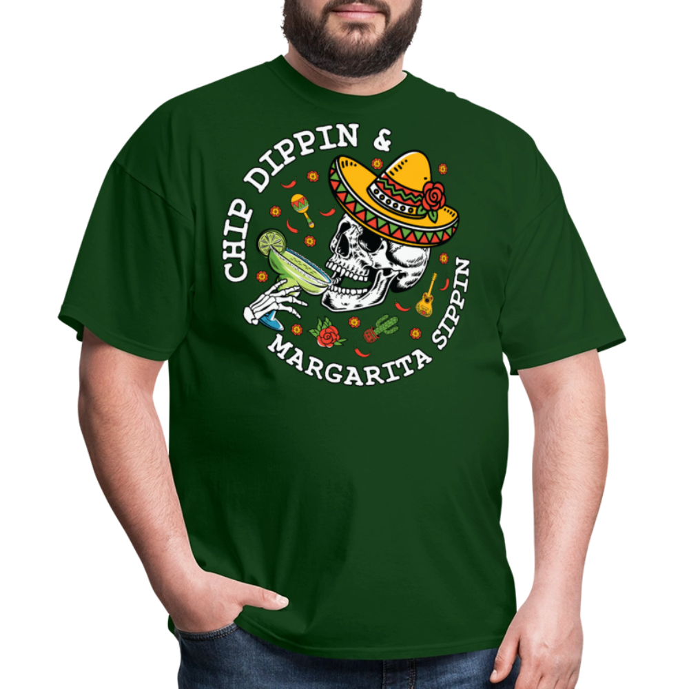 Cinco de Mayo Skull Drinking Tee Chip Dipping And Margarita Sipping T-shirt - forest green