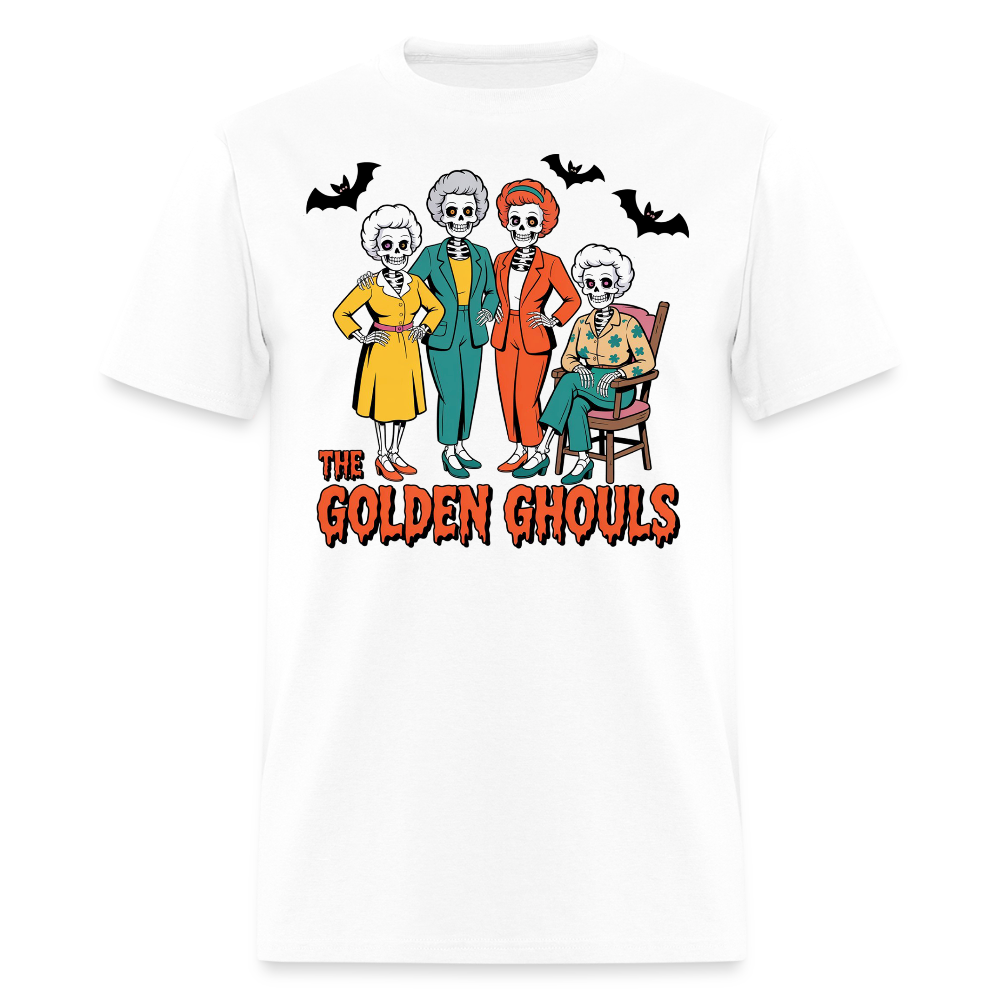 Golden Ghouls Funny Skeleton TV Show T-Shirt - white