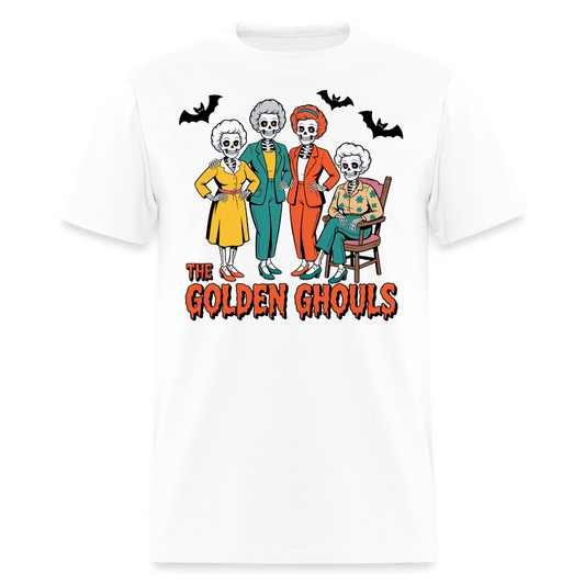 Golden Ghouls Funny Skeleton TV Show T-Shirt - white