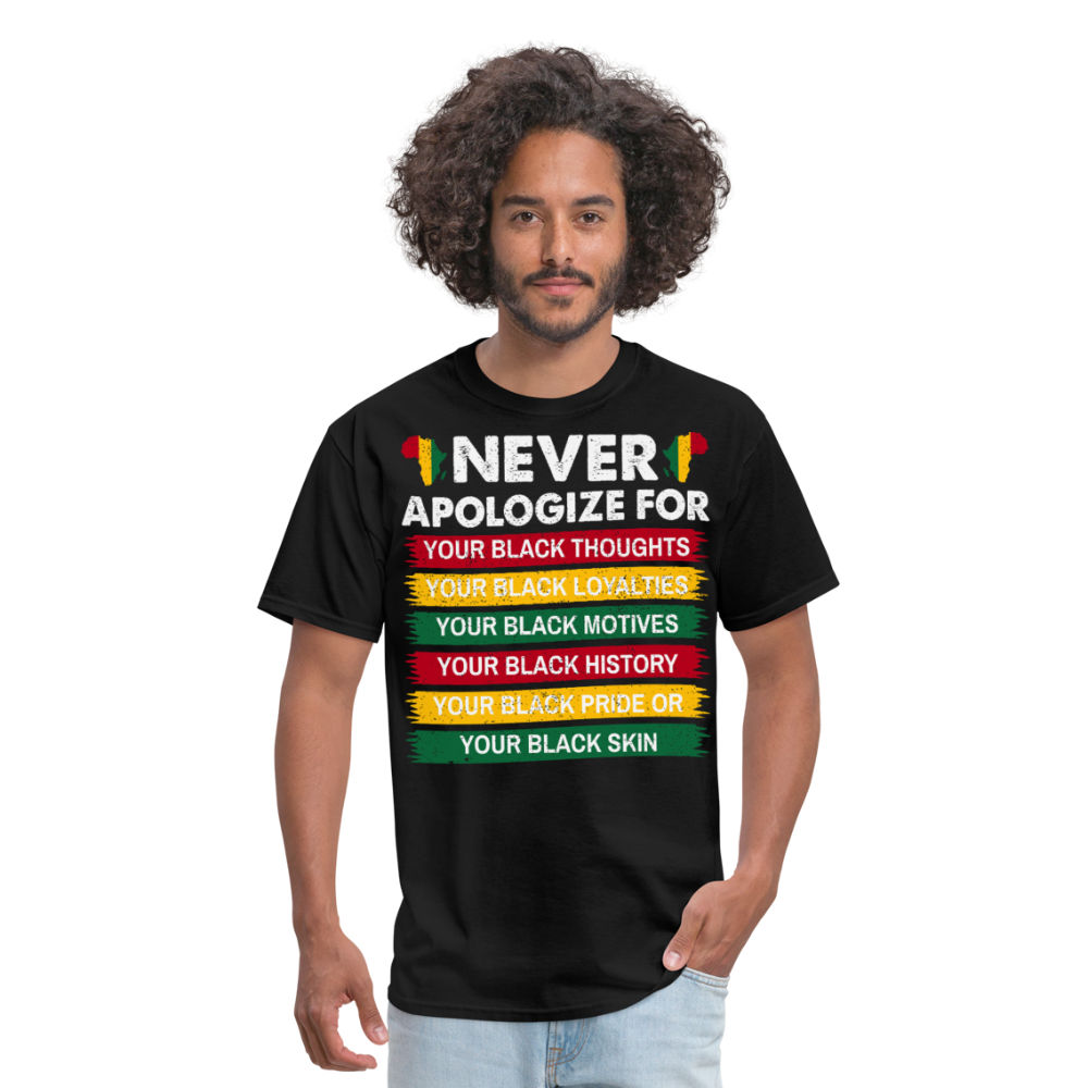 Empowerment Afrocentric Apparel Never Apologize Black Pride T-Shirt - black