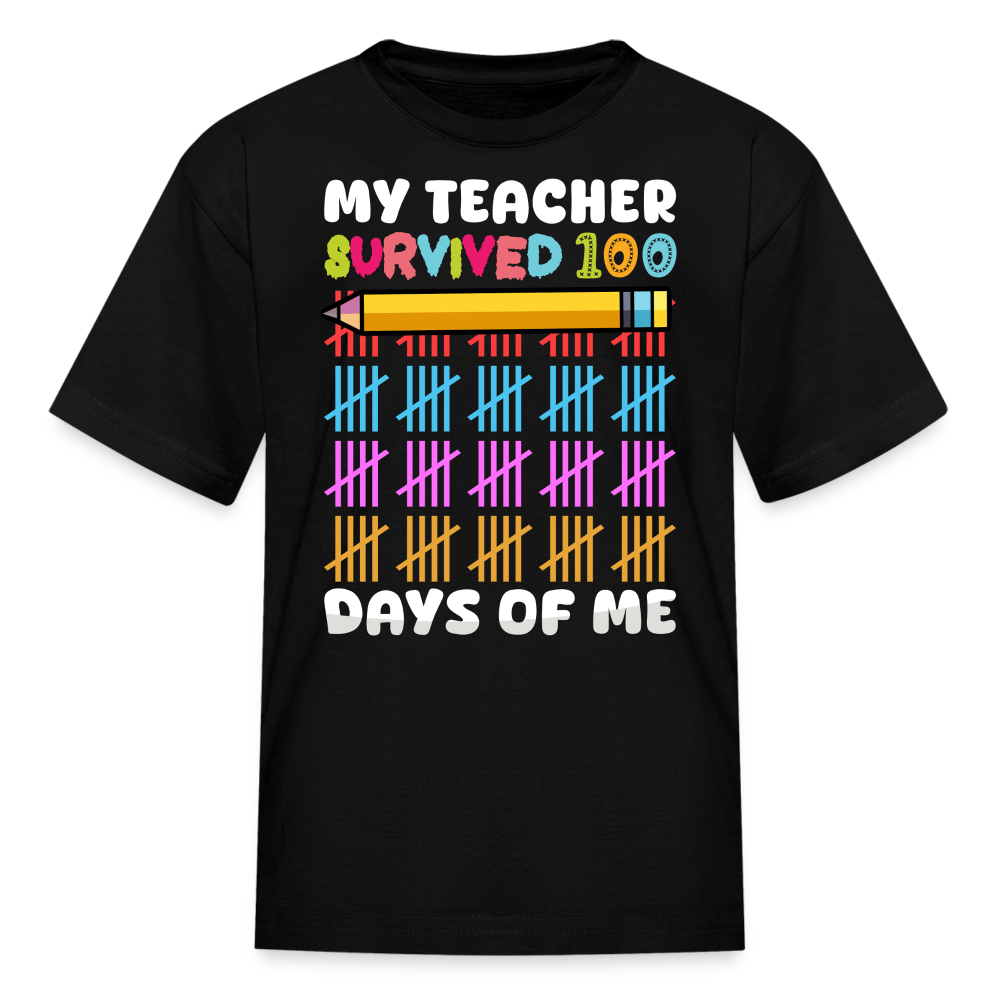 Teacher Survived 100 Days Of School Cute Kids Milestone T-shirt - black