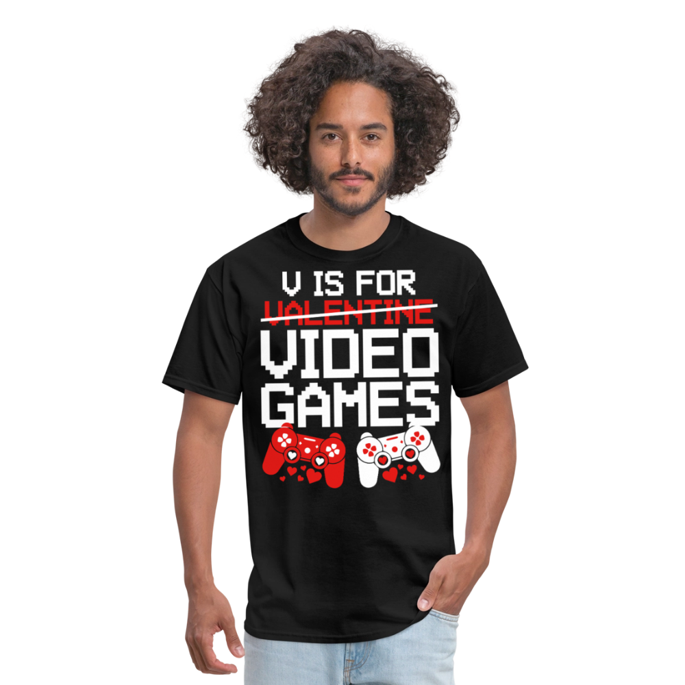 V Is For Video Games Funny Gamer Valentine's Gift - black