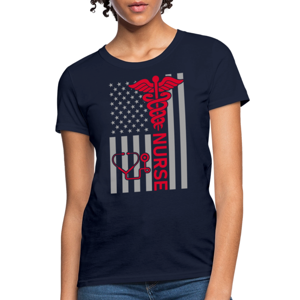 Patriotic Nurse Flag Caduceus Symbol T-Shirt - navy