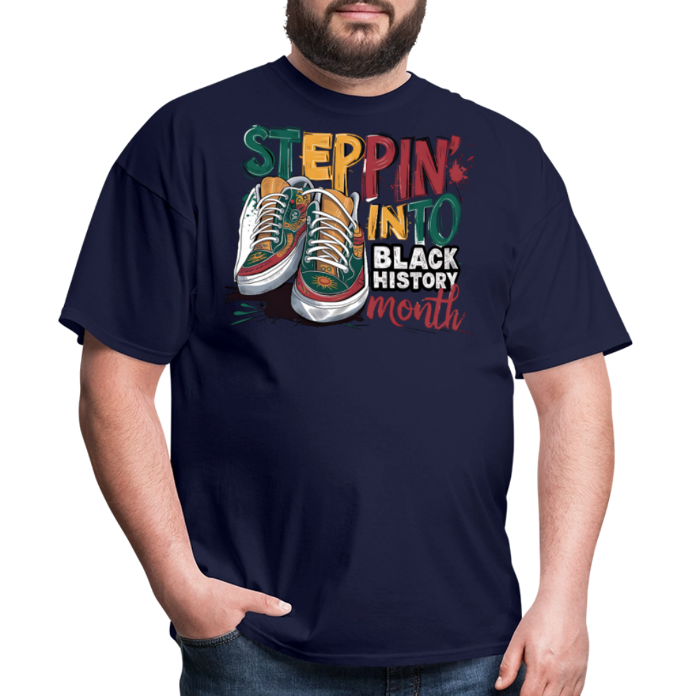 Unique Black Pride Tee Steppin' Into Black History Month T-shirt - navy