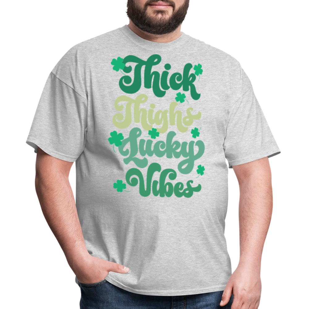 Thick Thighs Lucky Vibes St Patrick’s Day T-shirt - heather gray