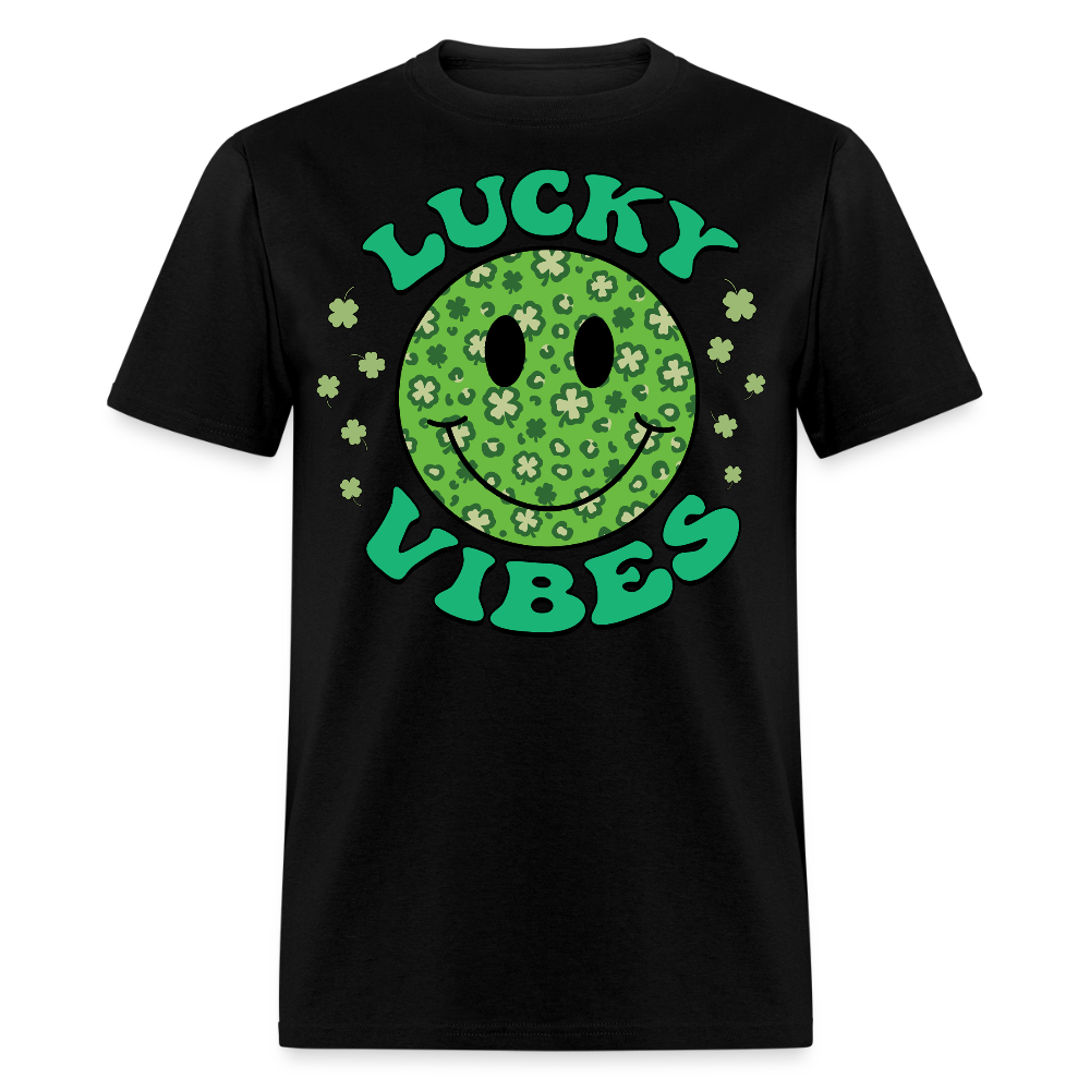 Smiley Face Shamrock Lucky Vibes St Patrick’s Day T-shirt - black