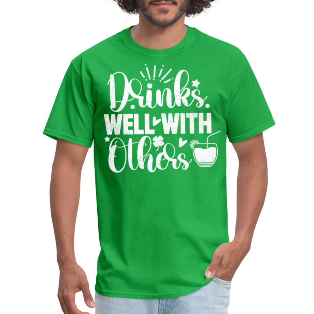 Drinks Well with Others Funny Beer T-Shirt for Party Lovers - bright green