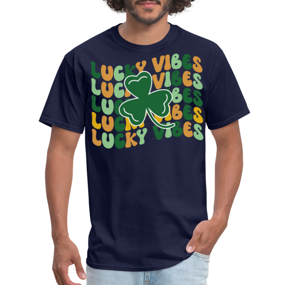 Retro Shamrock St Patrick’s Day Lucky Vibes T-shirt - navy