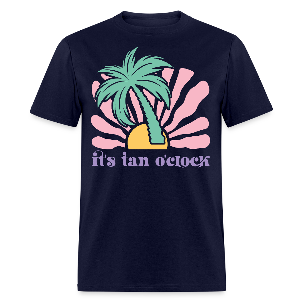 It's Tan O'Clock Tee Vintage Palm Tree Vacation T-shirt - navy