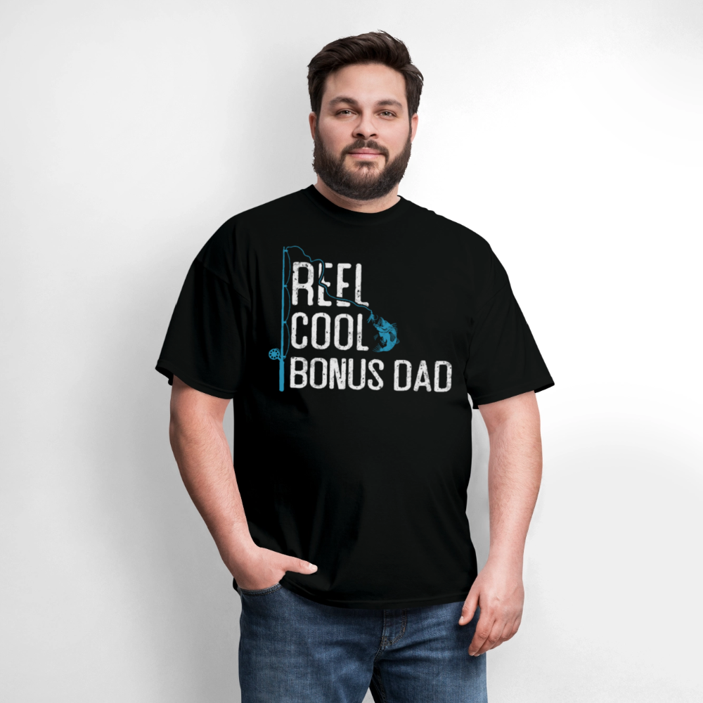 Reel Cool Bonus Dad Tee Father's Day Fishing T-shirt - black
