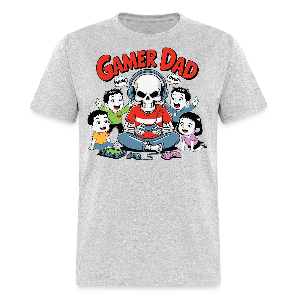 Cartoon Skeleton Gamer Dad T-shirt - heather gray