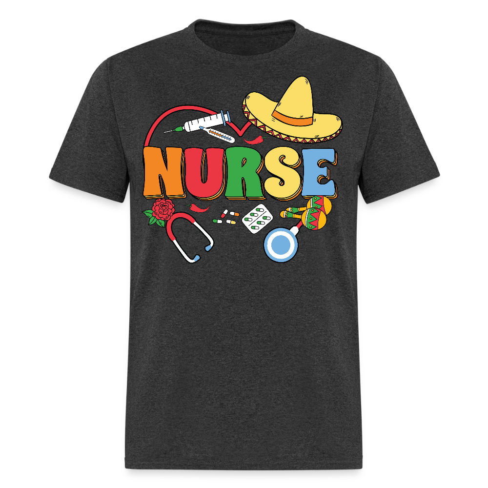 Nurse Shirt with Stethoscope and Maracas Cinco de Mayo Nurse T-shirt - heather black