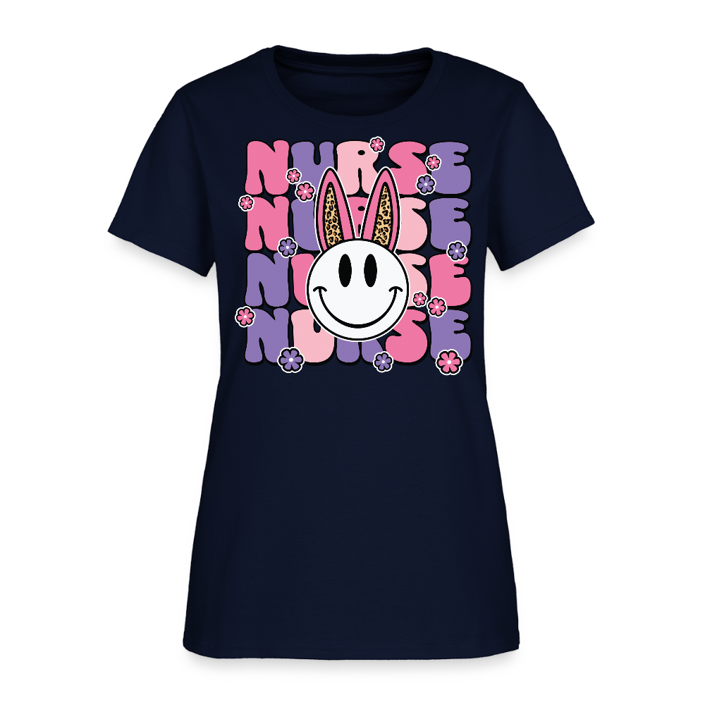 Cute Nurse Bunny Smiley T-Shirt - navy