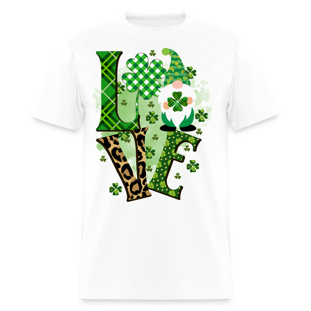 St Patrick’s Day Love Shamrock Plaid Gnome T-shirt - white