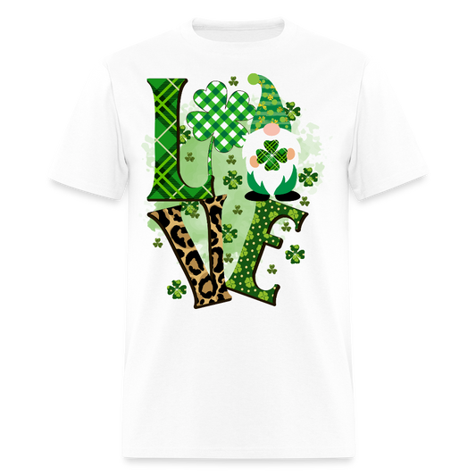 St Patrick’s Day Love Shamrock Plaid Gnome T-shirt - white