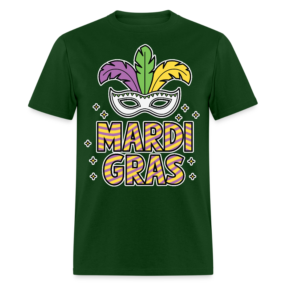 Funny And Stylish Mardi Gras Parade Tee Colorful Masquerade Mask T-shirt - forest green