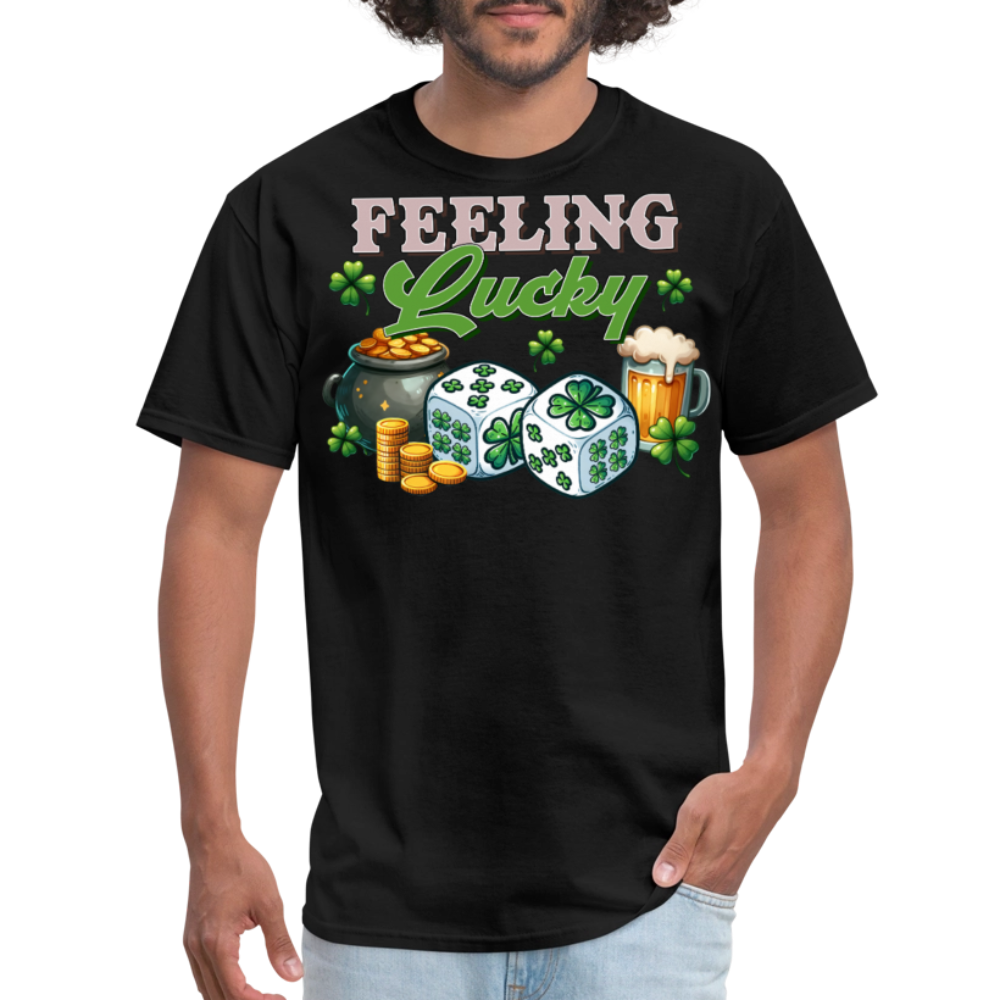 Feeling Lucky Irish Clover Graphic Gambling T-shirt - black