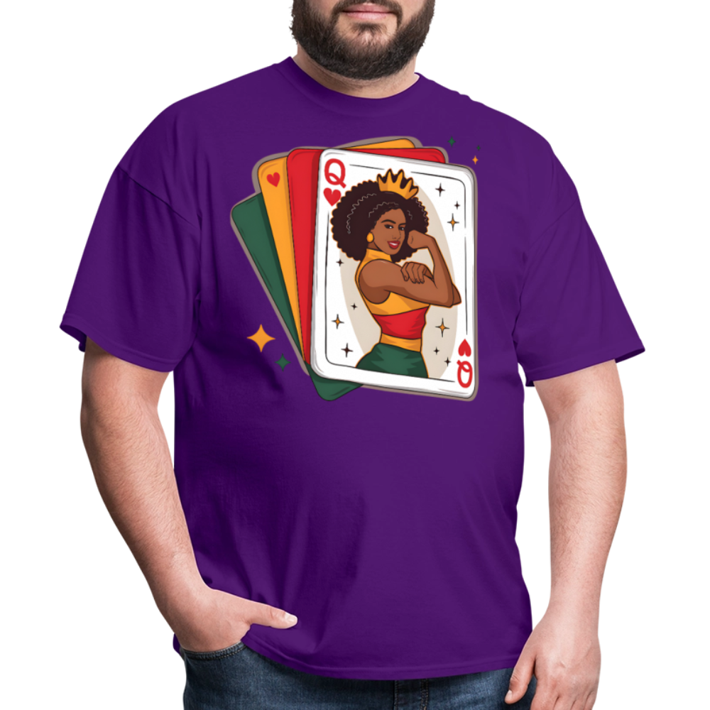 African American Queen Graphic Tee Black Queen Playing Card T-shirt - purple