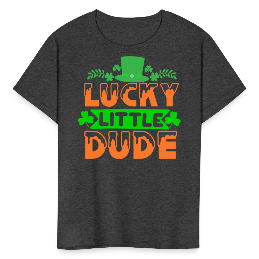 Lucky Little Dude Cute St Patrick’s Day Kids T-shirt - heather black